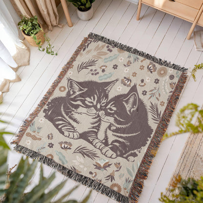 Woven Blanket - Snuggling Kitties