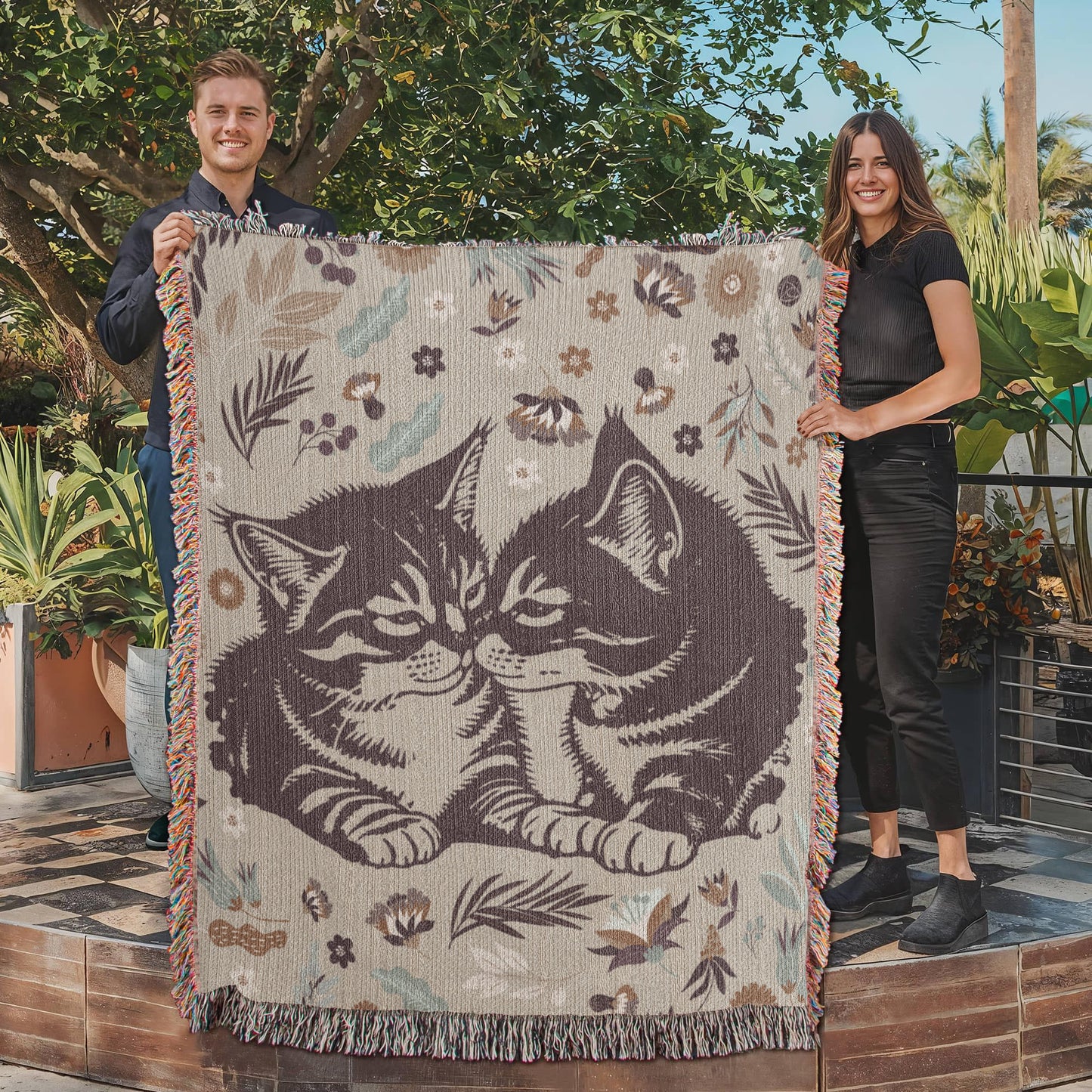 Woven Blanket - Snuggling Kitties