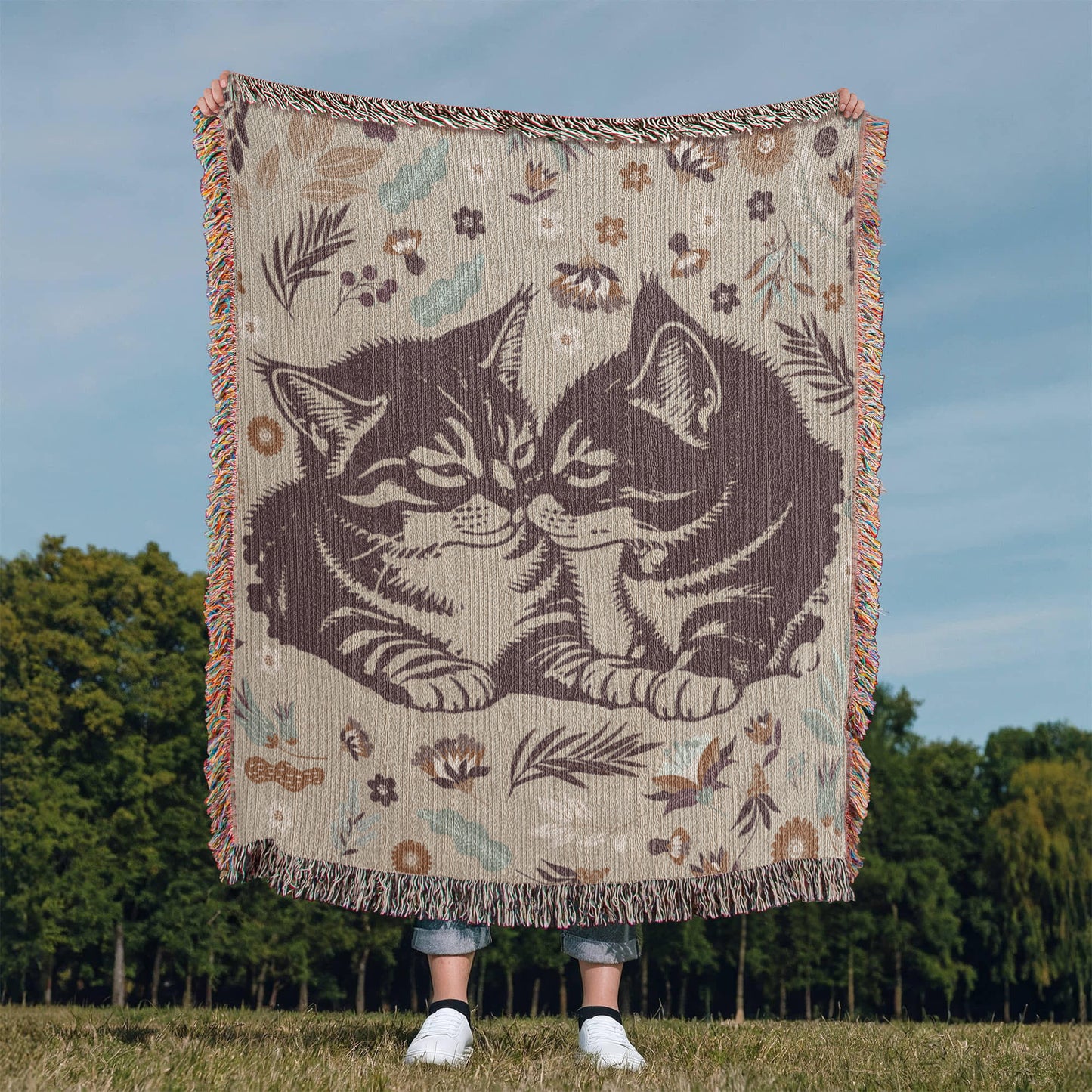 Woven Blanket - Snuggling Kitties