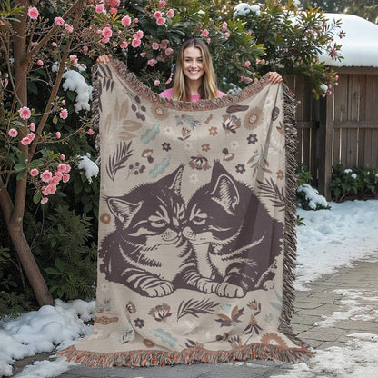 Woven Blanket - Snuggling Kitties